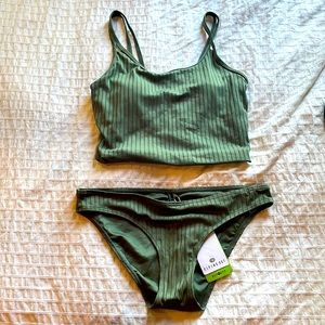 New with tags olive green two-piece bathing suit